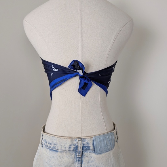 Navy Floral Square Scarf Silk Vintage Sheer Blue Trim Lightweight - Picture 5 of 11